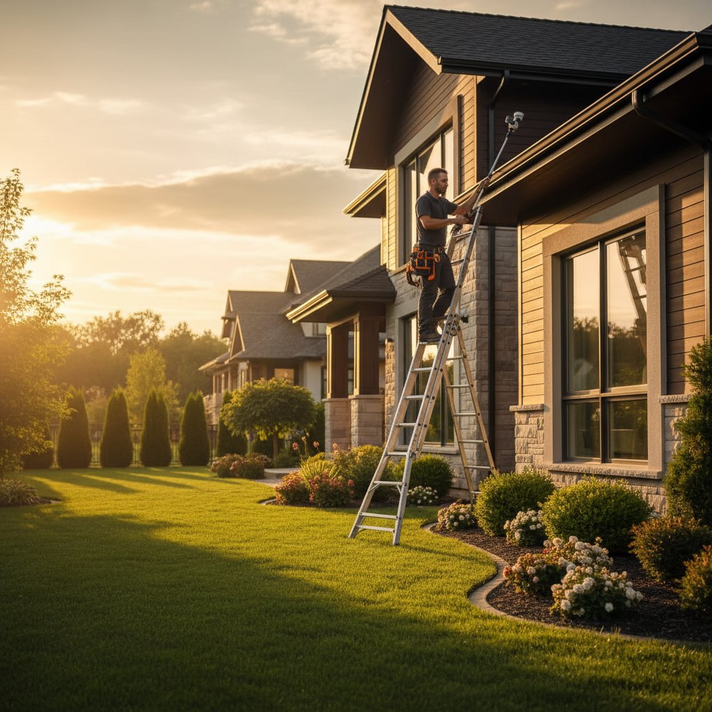 Professional home maintenance inspection with checklist and tools